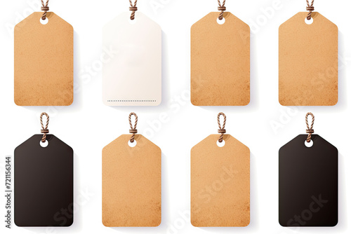 Variety of Blank Price Tags on White Background photo