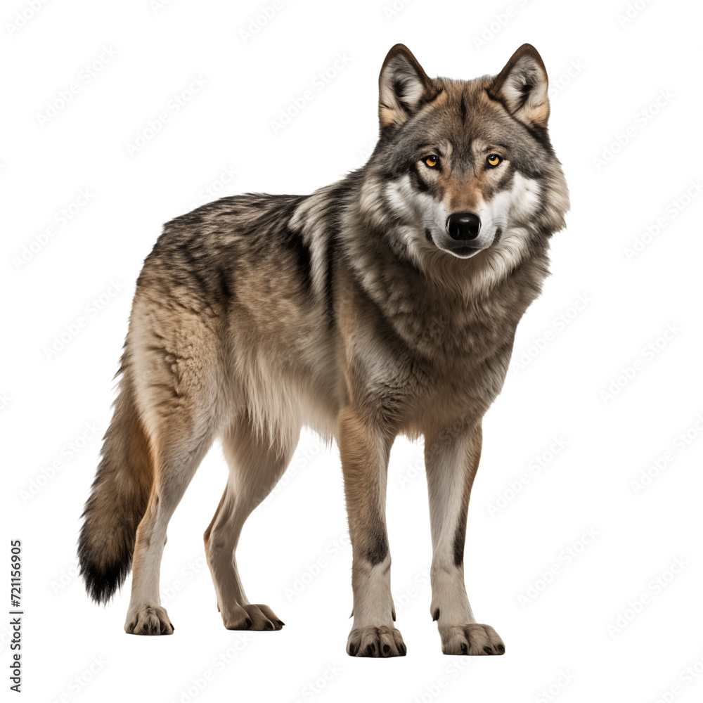 gray wolf Isolated on Transparent and white Background. Generative ai