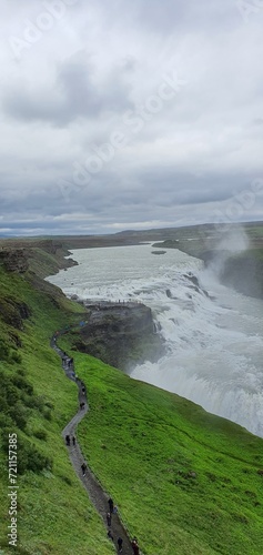 gullfoss waterfall in iceland on a cloudy day