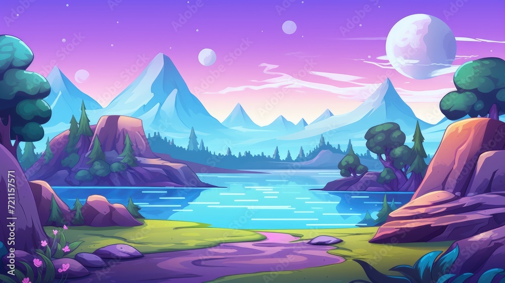 cartoon sci-fi alien planet landscape background