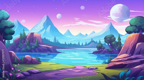 cartoon sci-fi alien planet landscape background