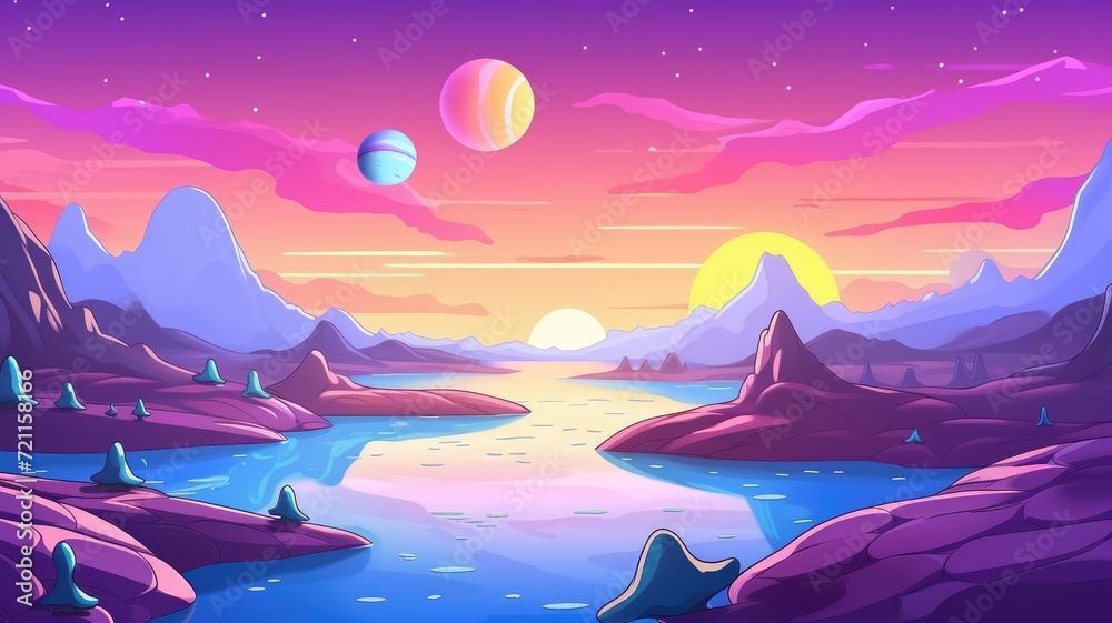 cartoon sci-fi alien planet landscape,