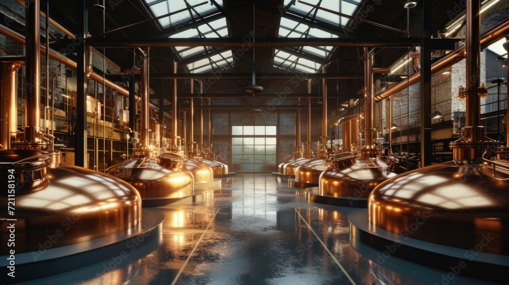 Copper whiskey vats in a Scottish whiskey distillery