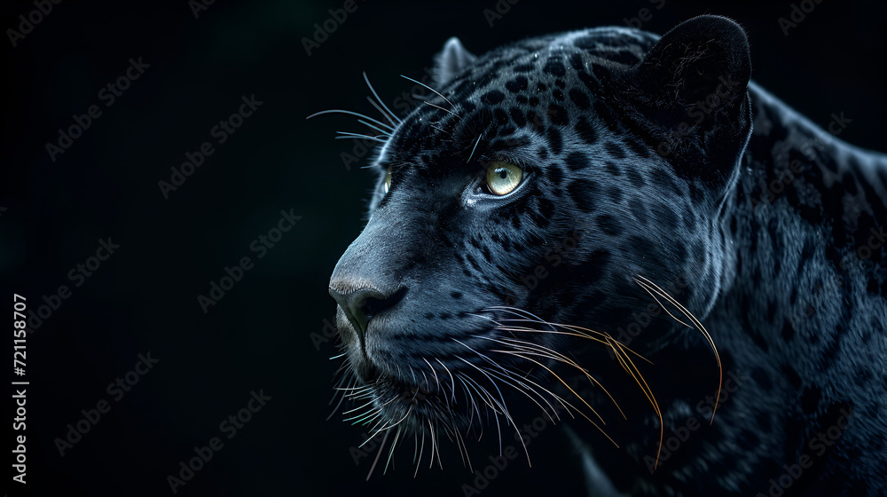 Black jaguar with a black background copy space. AI generative 