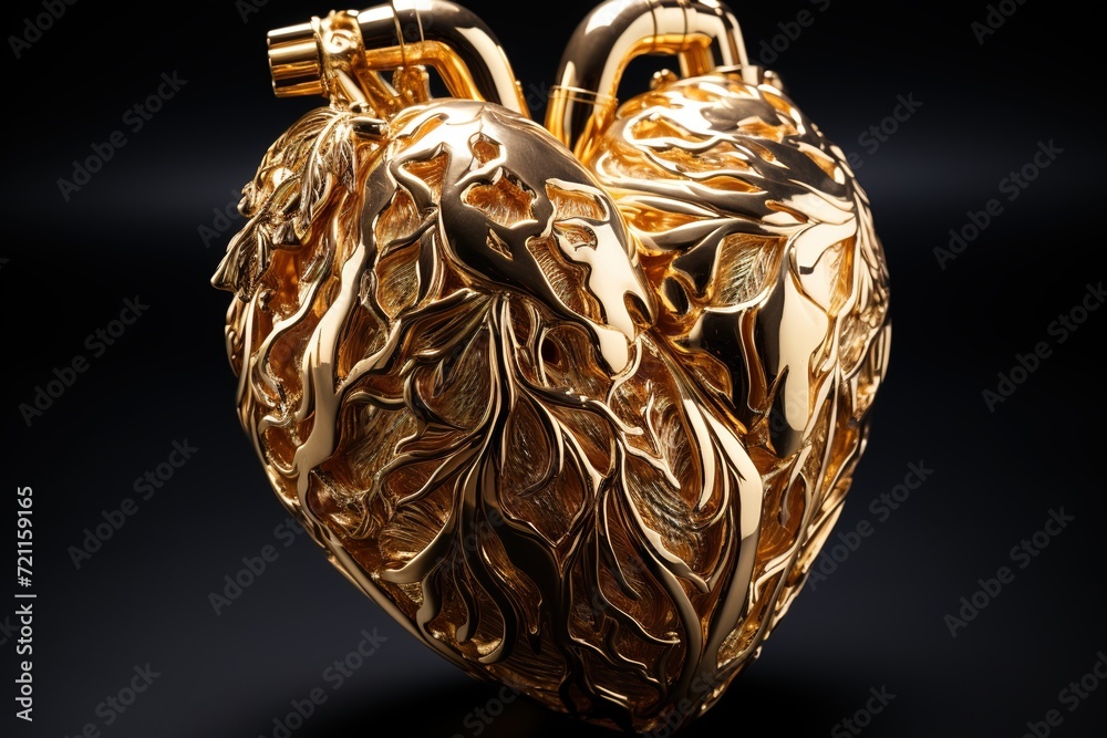 Heart of Gold: An Exquisite Sculpture Depicting the Human Heart Cast in the Shimmering Radiance of Pure Gold, Reflecting the Essence of Love and Compassion Heart of Gold: An Exquisite Sculpture Depicting the Human Heart Cast in the Shimmering Radiance of Pure Gold, Reflecting the Essence of Love and Compassion
