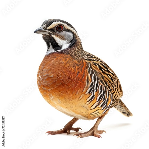 Bobwhite Quail in natural pose isolated on white background, photo realistic