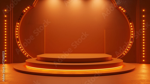 Stage podium with lighting, podium stage with for award ceremony on orange background. Made with generative ai