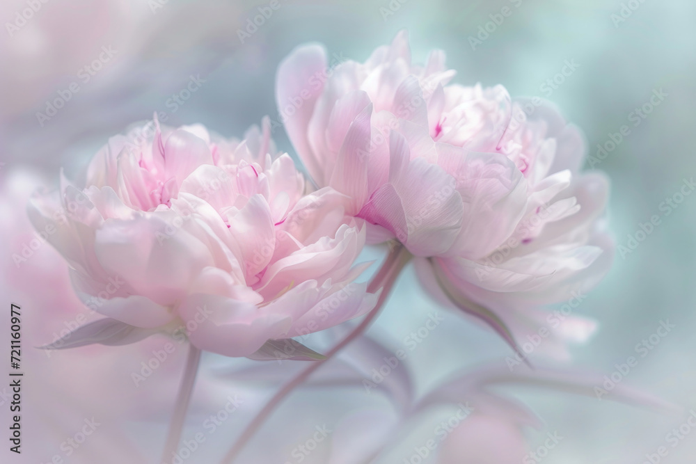 A captivating image capturing the essence of peonies in soft focus, creating a dreamy atmosphere