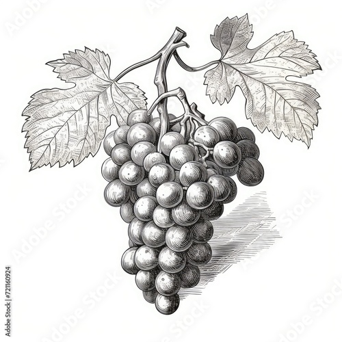 Grape Sketch, Hand Drawn Vine Grapes, Sketched Vineyard Design, Engraving Berries, Ink Fruits