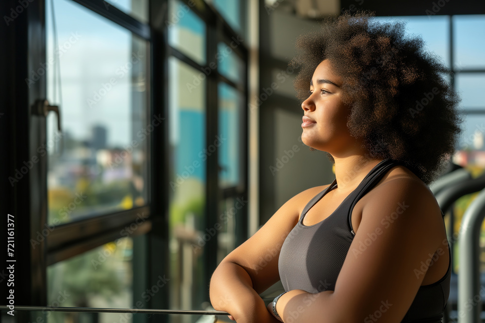 Portrait of a nice fat black girl in the gym