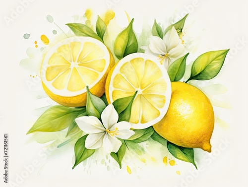 Watercolor Lemon Isolated, Aquarelle Yellow Citron Tropical Fruit, Creative Watercolor Citrus on White