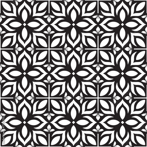 Abstract geometric floral seamless pattern. Black and white ornament. Modern stylish texture repeating. Vector background.