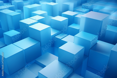 Abstract blue background with cubes  3d render  square image.