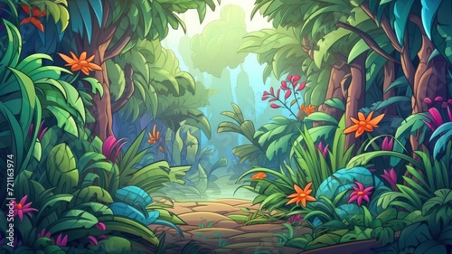 cartoon Fantasy Wild jungle forest with plants