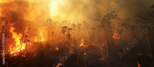 Dry season forest fires happen in tropical forests.