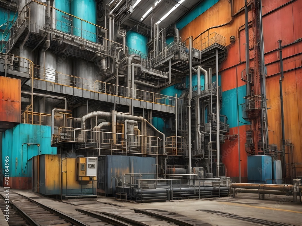 Factory interior background, pipes in power plant
