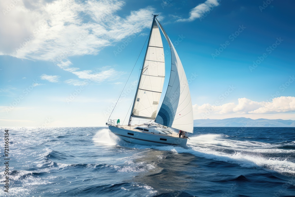 Fototapeta premium Luxury Yachts at Sea, Sailing Regatta, Sailing Sport in Ocean Waves, Generative AI Illustration
