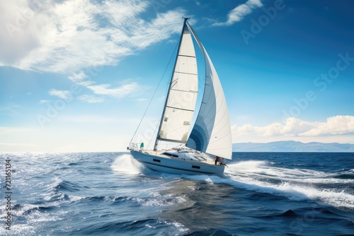 Luxury Yachts at Sea, Sailing Regatta, Sailing Sport in Ocean Waves, Generative AI Illustration © artemstepanov