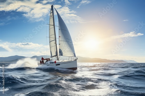 Luxury Yachts at Sea, Sailing Regatta, Sailing Sport in Ocean Waves, Generative AI Illustration © artemstepanov