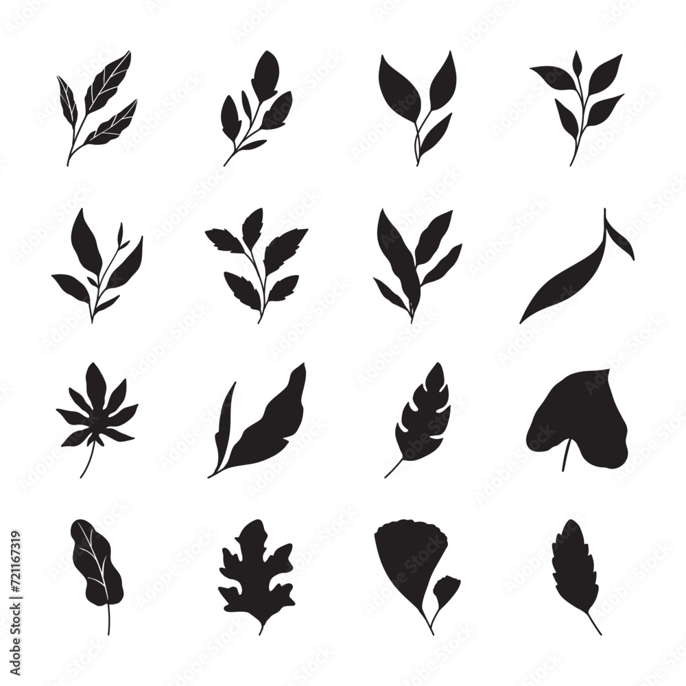 set of silhouettes of leaves	
