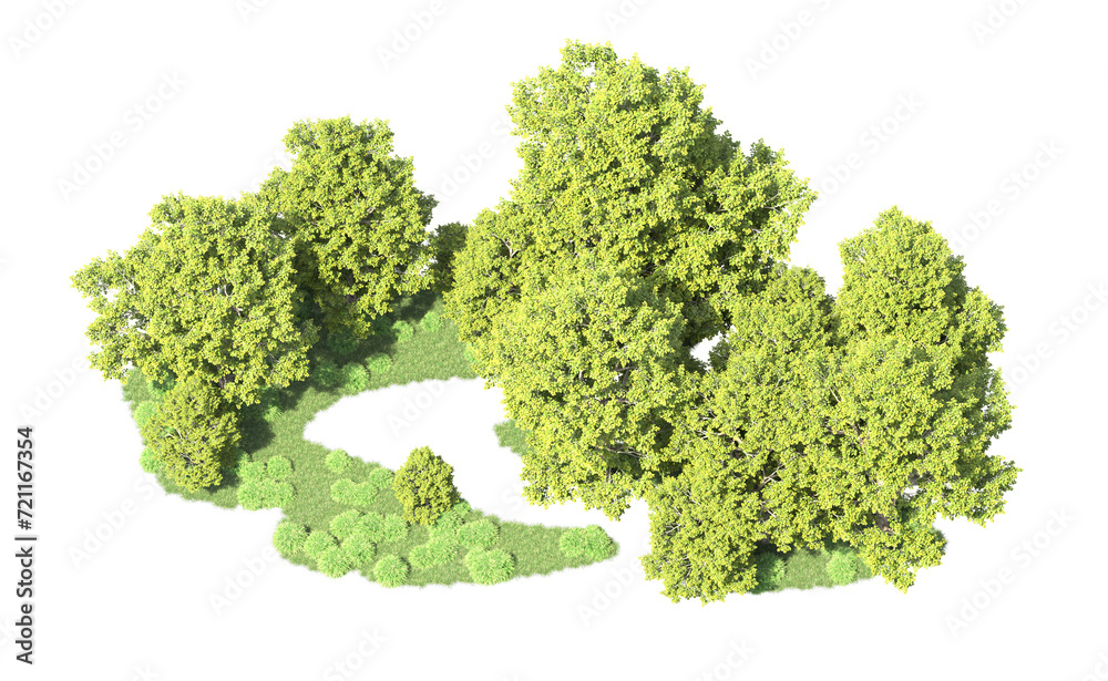 Green forest isolated on background. 3d rendering - illustration Green forest isolated on background. 3d rendering - illustration
