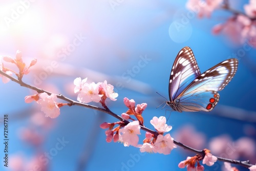 Springtime butterfly and apricot tree in elegant nature image © darshika