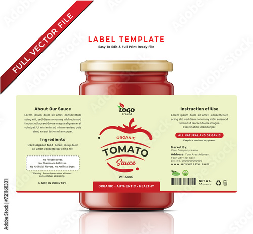 Tomato sauce label bottle jar food sticker packaging design.