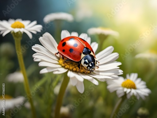 ladybug on camomile,generative ai