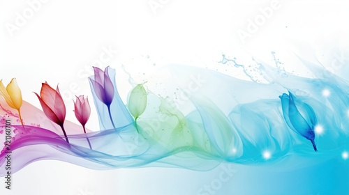 Colourful Flow Background with Floral elements on White. Abstract Art Image. photo