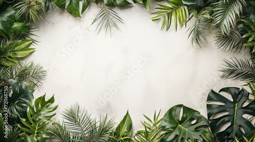 Spring Themed Frame with Copy-space. Plant Foliage on White.