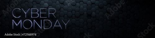 Luxury Banner with Thin, Silver 3D Words on Hexagon tiles. Cyber Monday Background with copy-space. photo