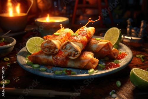 Spring rolls with sweet chili sauce and lime