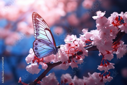 Spring blossoms and butterflies on nature background. © darshika