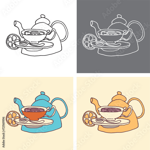Coffee line art set. Outline coffee  illustrations collection with black thin line. Hand drown illustrations for your design.