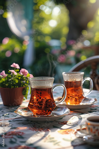 Turkish tea. selective focus. Generative AI,