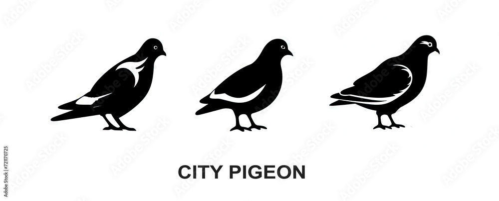 Pigeon Icon, Dove Silhouette, City Bird Symbol, Pigeon Icon on White Background