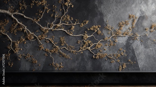 Luxury Metallic and Gold Interior with Dark Natural Branch Elements. photo
