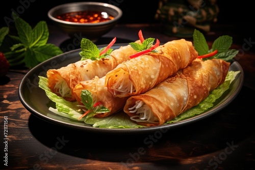 Popular Thai and Chinese deepfried spring roll snacks.