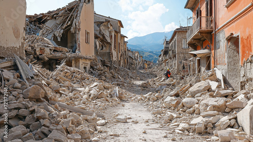 petit village rural détruit après un tremblement de terre, dégâts important dû à un séisme de forte magnitude photo