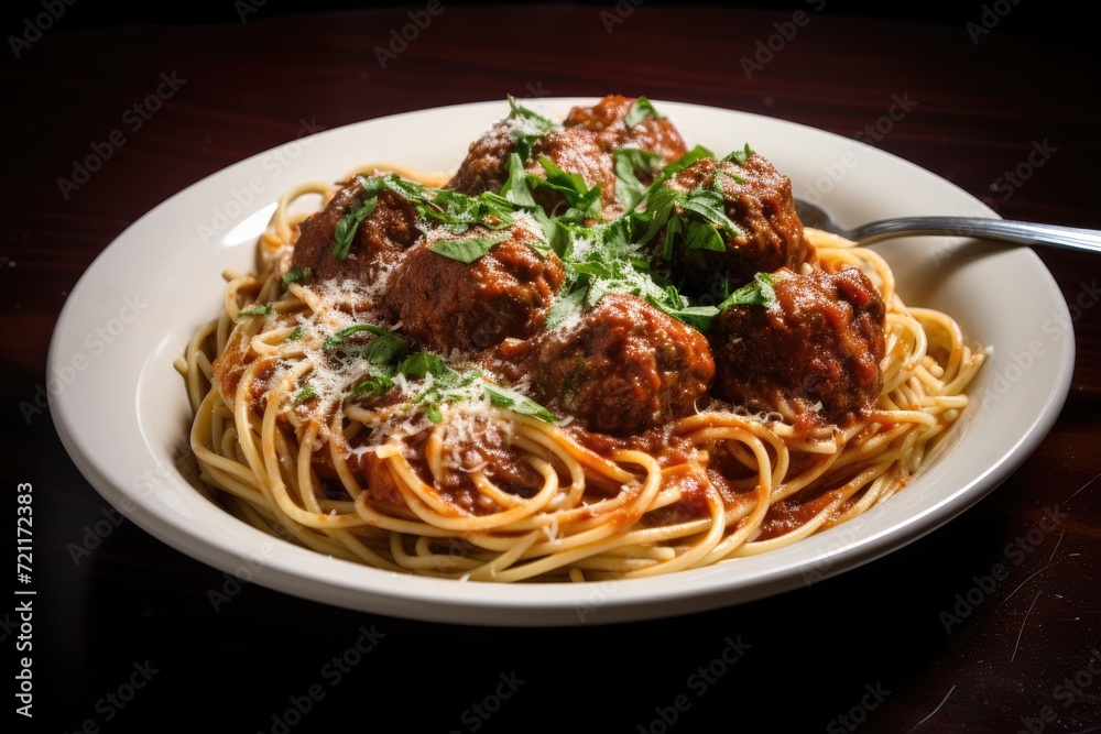 A classic spaghetti and meatballs dish. A classic spaghetti and meatballs dish.
