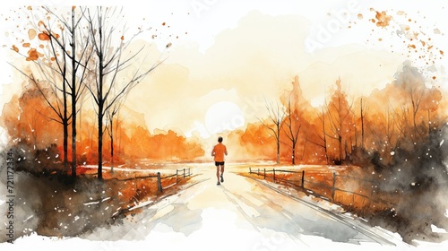 Fitness Concept Illustration. Beautiful Watercolour with Running Exercise Theme. photo