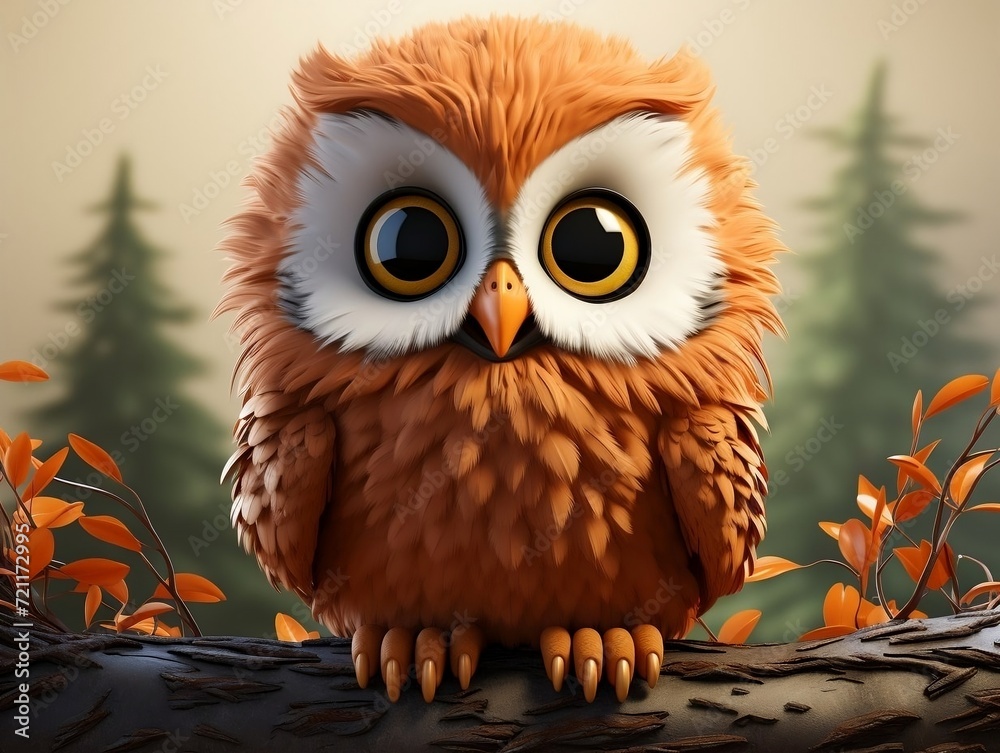 Fototapeta premium Cute little owl is on a white background