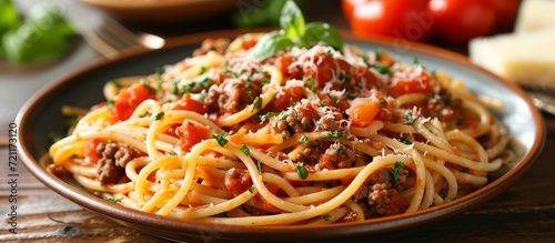 Mouthwatering Spaghetti with Past, Tomato, Beef, and Sauce: A Savory Medley of Spaghetti, Past, Tomato, Beef, and Sauce, Perfect for Pasta Lovers