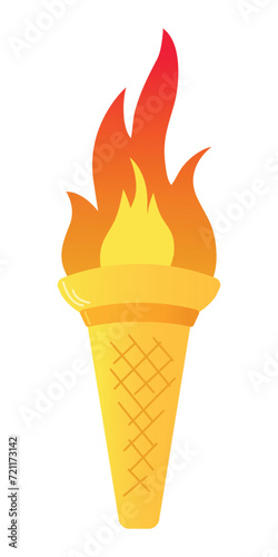 Colorful Flaming Torch, flat vector illustration isolated on white background. Symbols of relay race, competition victory, champion or winner.