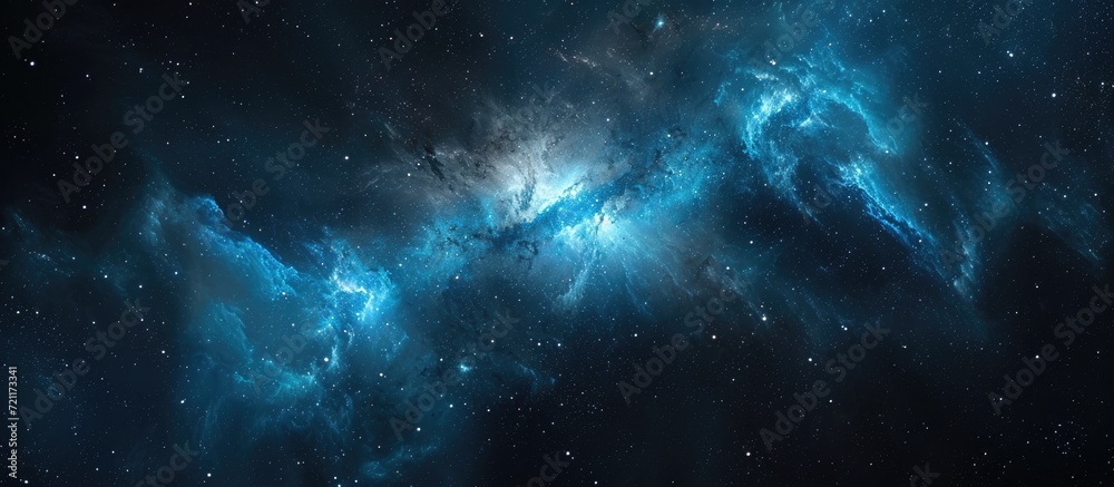 Space-themed 2D artwork with cold nebula against black background.