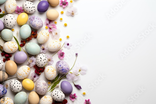 Colored Easter eggs on solid background