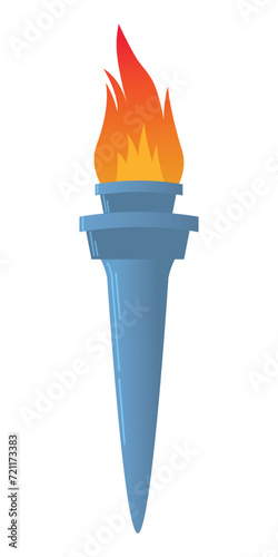 Colorful Flaming Torch, flat vector illustration isolated on white background. Symbols of relay race, competition victory, champion or winner.