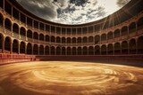 Empty round bullfight arena in Spain. Spanish bullring for traditional performance of bullfight, Generative AI