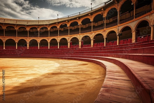 Empty round bullfight arena in Spain. Spanish bullring for traditional performance of bullfight, Generative AI photo
