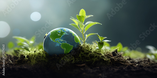  World environment and earth day concept with globe, Crystal globe icon for environment social governance concept.  photo